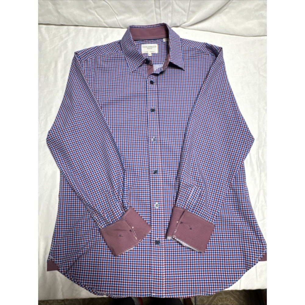 CON.STRUCT Men's Slim Fit Button Up Flip Cuffs Medium Red/blue Plaid